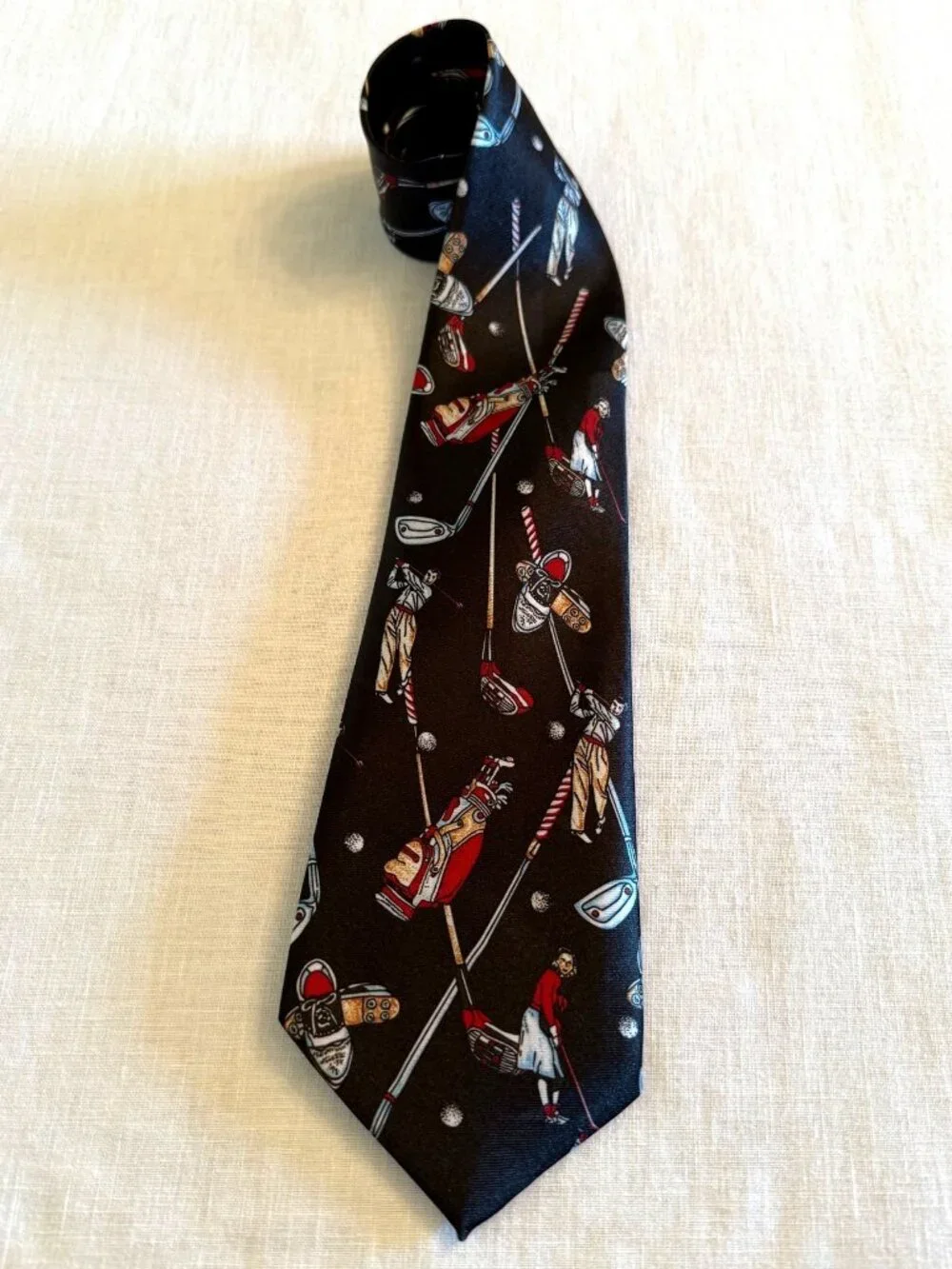 Golf Wide Tie Black Golfer Clubs Bags Shoes Retro Preppy Menswear
